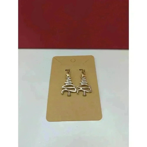 Holiday Earring Duo Christmas Tree Angel Dangle Metallic Gem Embellished Womens - Picture 2 of 4